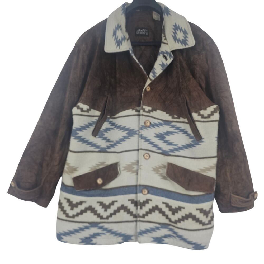 Boutique Europa Southwestern Navajo Aztec Suede Knit Wool Blend Jacket Women 3X